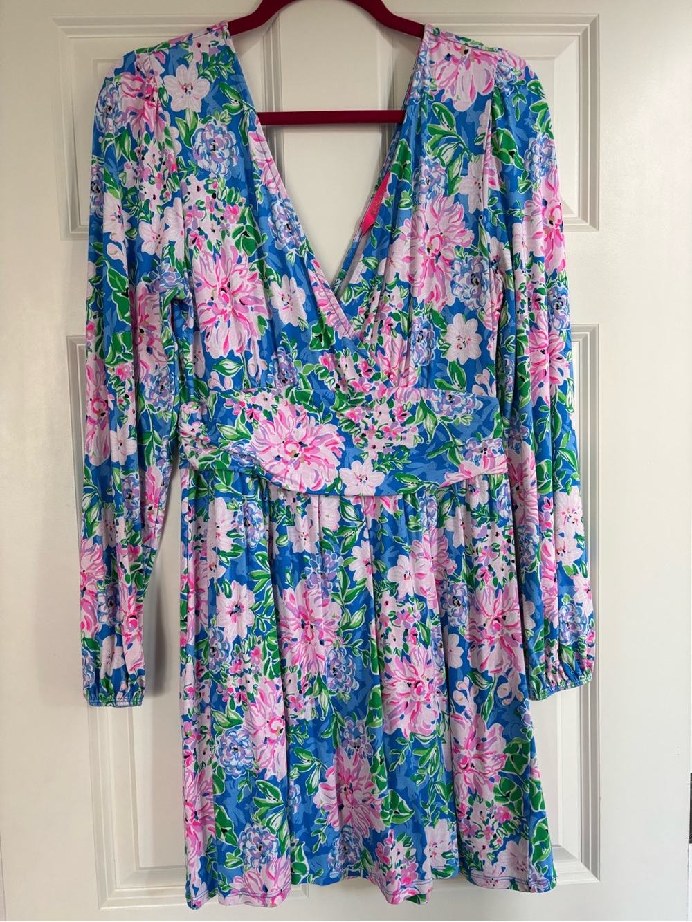 Lilly Pulitzer Blue Floral Wrap-Style Long Sleeve Romper Dress